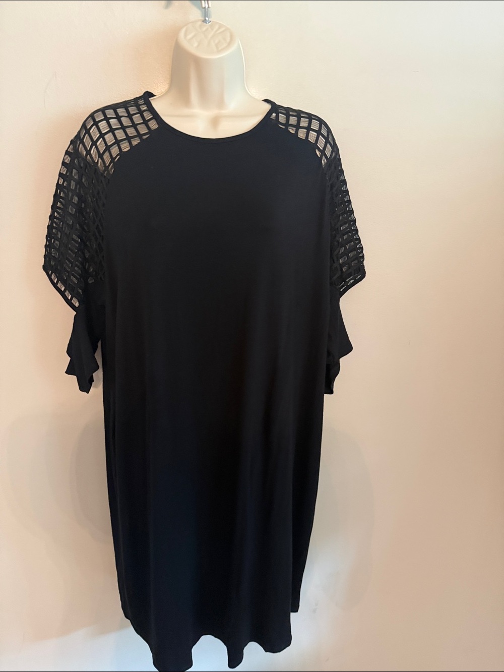 ASOS Black Mini Dress with Lattice Knit Shoulder Panels